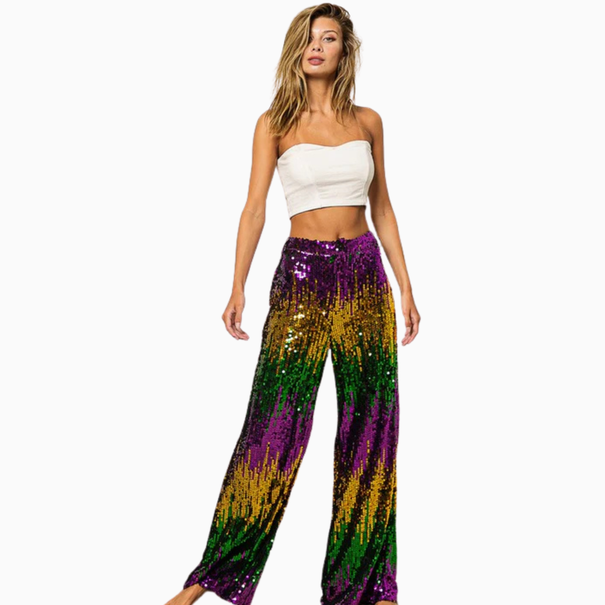 Mardi Gras Sequin Wide-Leg Pants