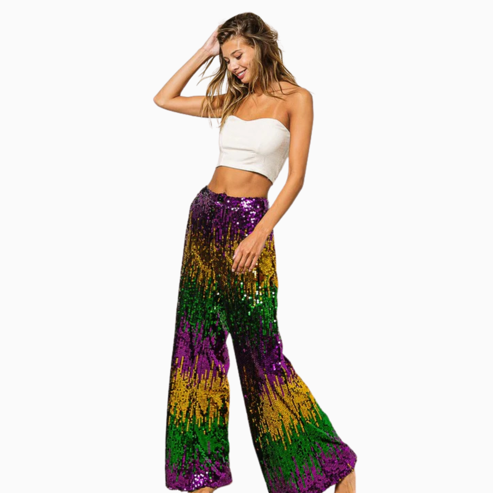 Mardi Gras Sequin Wide-Leg Pants