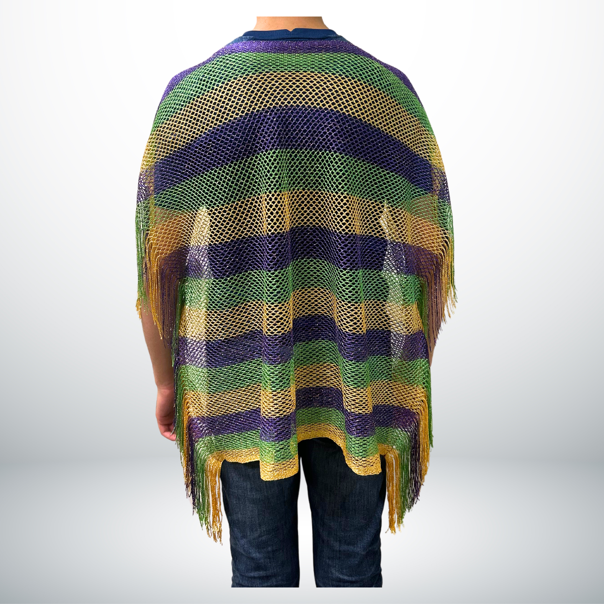 Mardi Gras Mesh Striped Poncho – Purple, Green, Gold