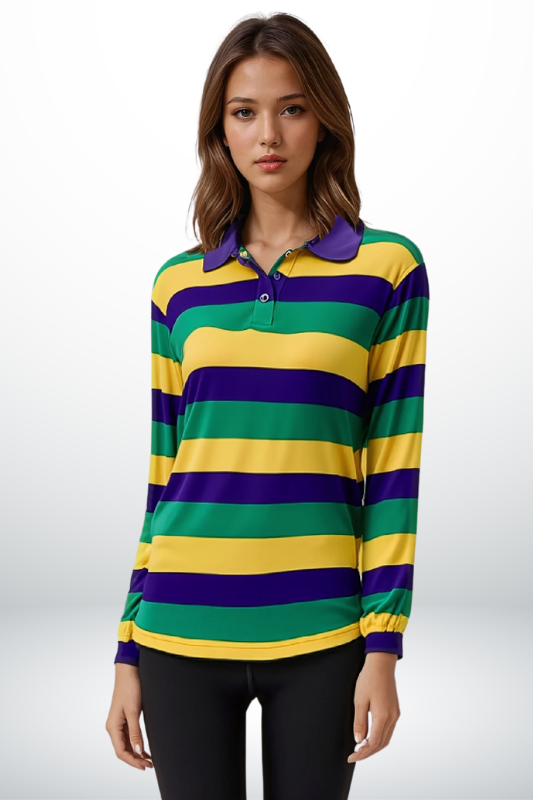 Unisex Mardi Gras Striped Long-Sleeve Shirt