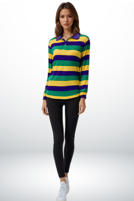 Unisex Mardi Gras Striped Long-Sleeve Shirt