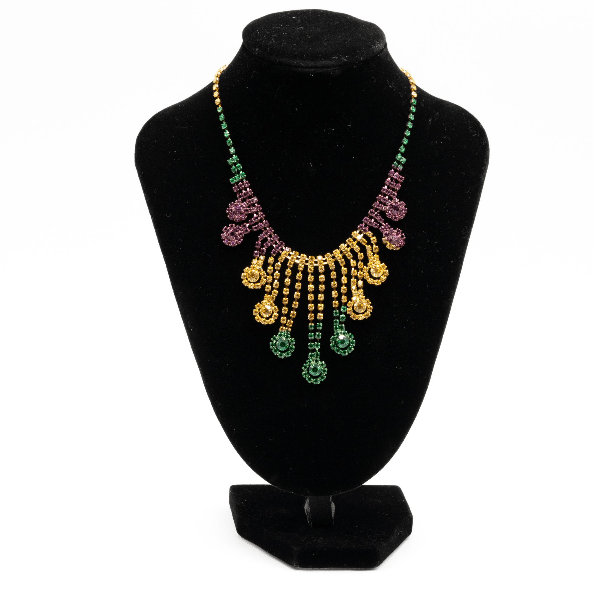 Mardi Gras Tri-Color Rhinestone Necklace & Earring Set