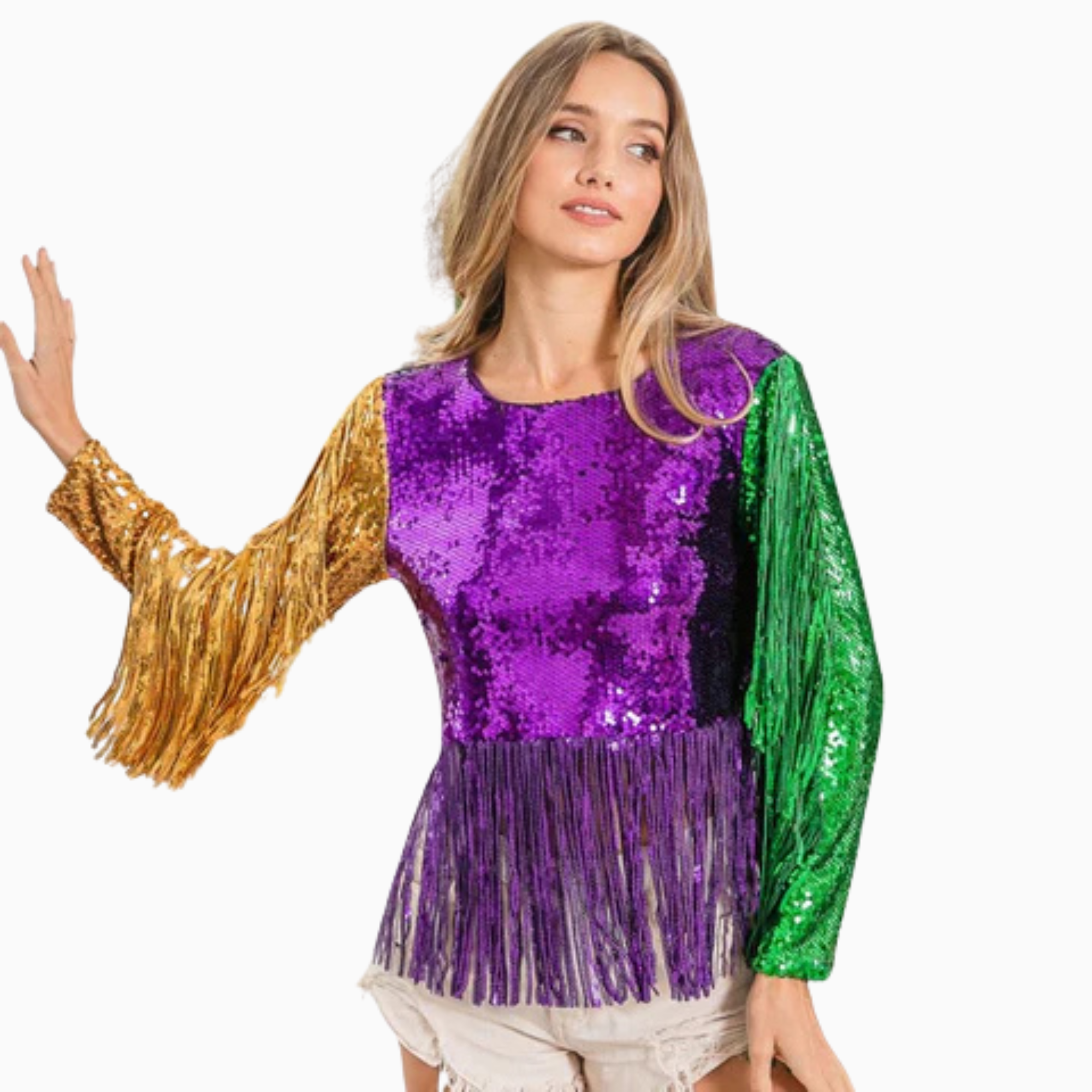 Mardi Gras Fringe Detailed Sequins Crop Top