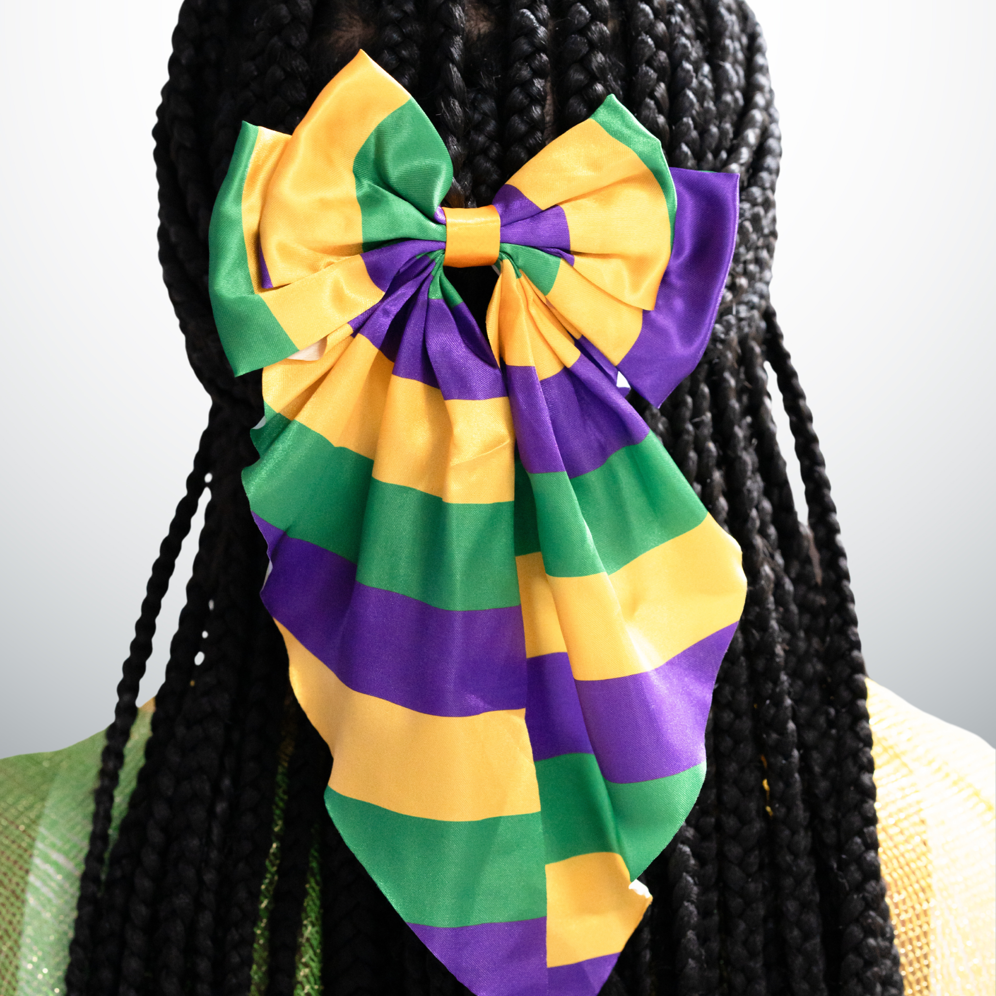 Mardi Gras Hair Bow Striped and Elastic