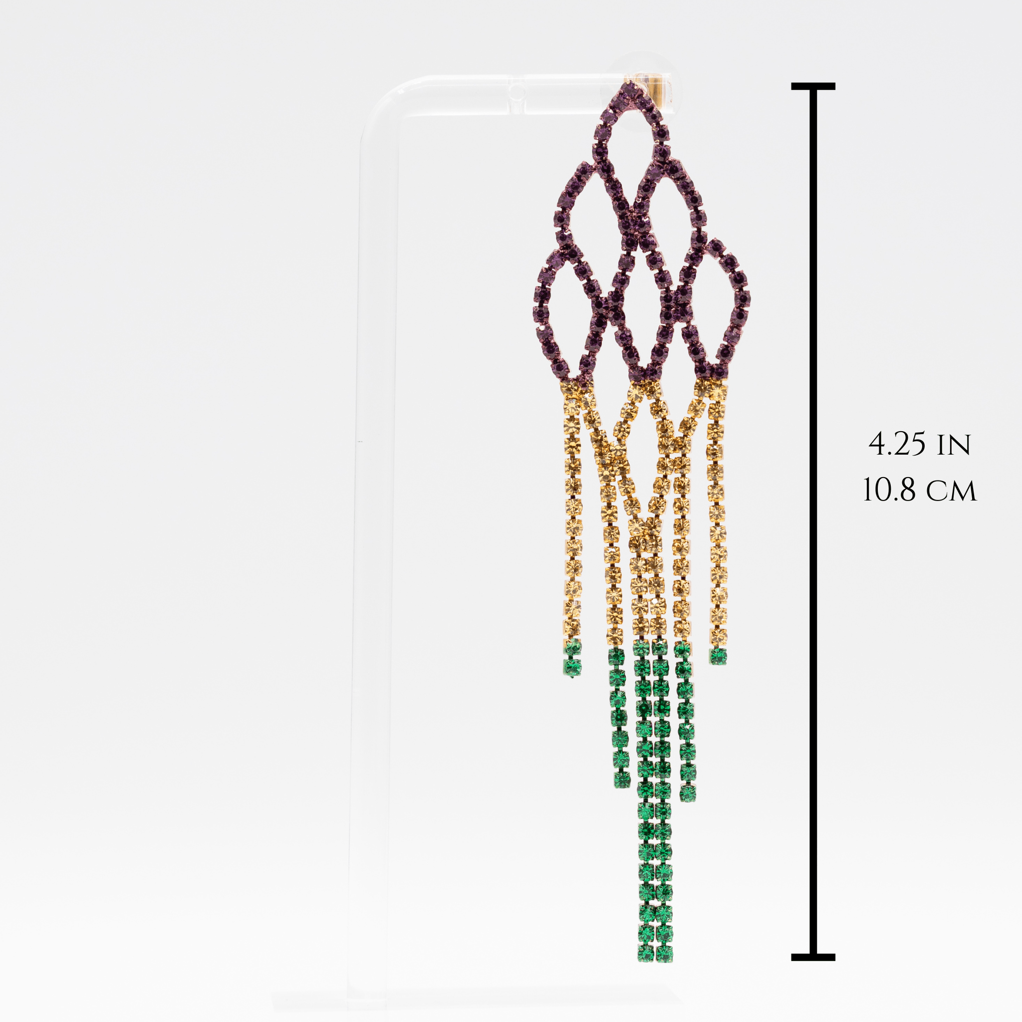 Mardi Gras Rhinestone Cascade Fringe Earrings