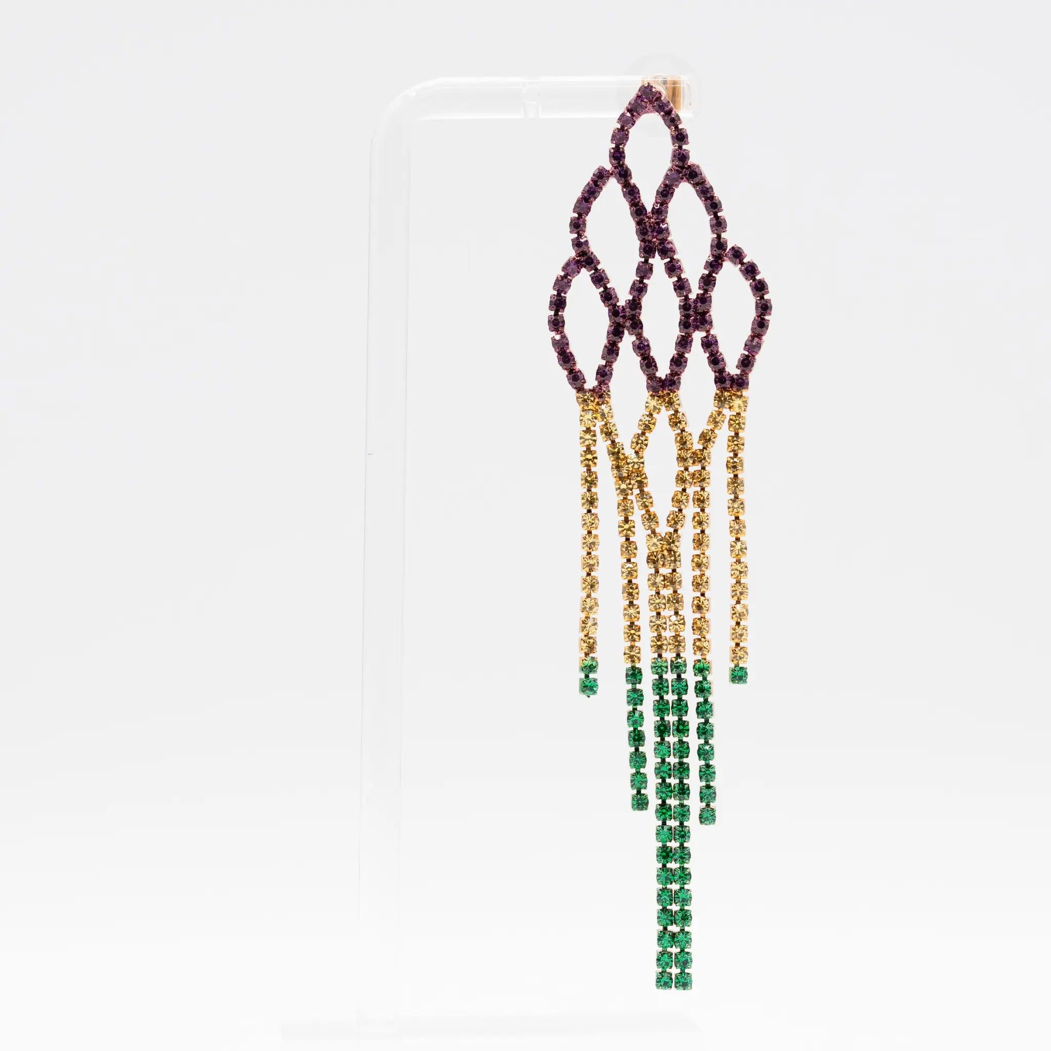 Mardi Gras Rhinestone Cascade Fringe Earrings