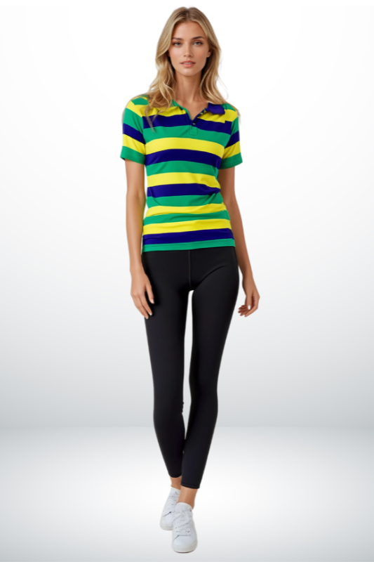 Unisex Mardi Gras Short Sleeve Striped Polo Shirt