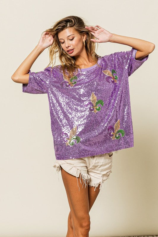 Fleur De Lis Sequin Patch Sequin Top