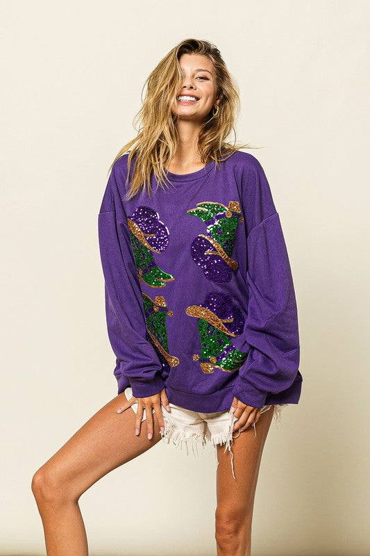 Mardi Gras Western Boots Pullover