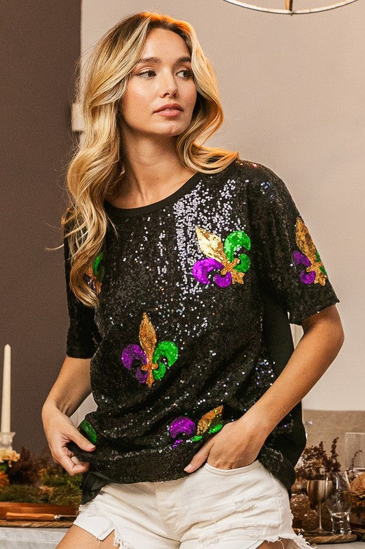 Fleur De Lis Sequin Patch Sequin Top