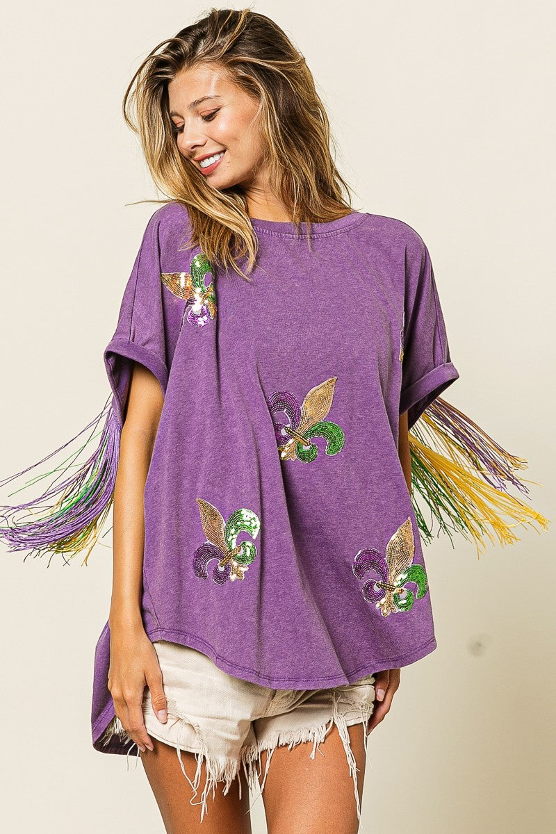 Vintage Washed Fleur Mardi Gras Top