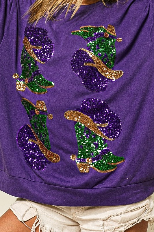 Mardi Gras Western Boots Pullover